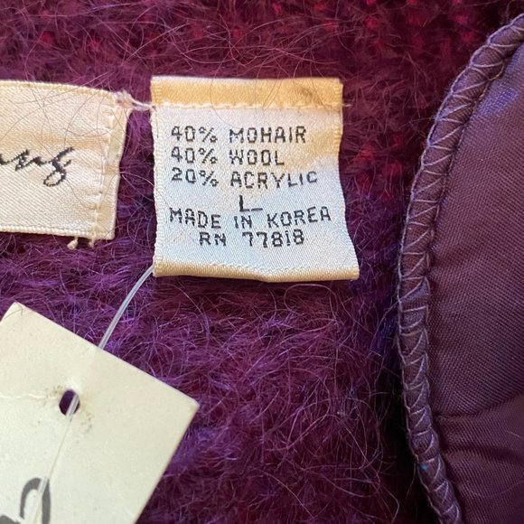 Vintage Chelsea Young mohair purple cardigan sweater, size L NWT - Picture 6 of 7